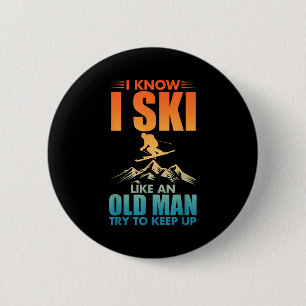 Ski art for grandpa men skiing nordic skier skiing 6 cm round badge