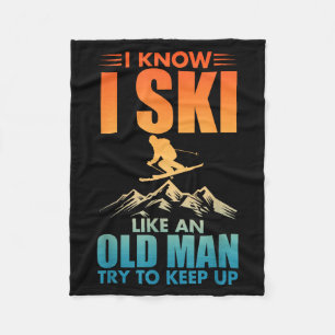 Ski art for grandpa men skiing nordic skier skiing fleece blanket
