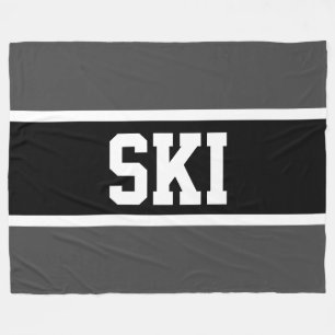 SKI Athletic Sporty Bold Black White Grey Stripes Fleece Blanket