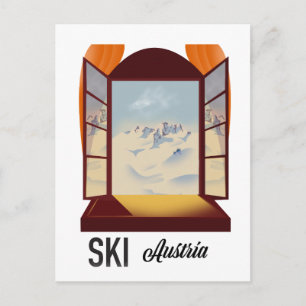 Ski Austria window travel poster. Postcard