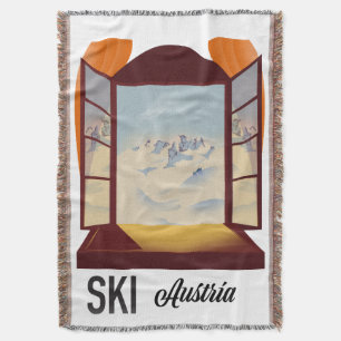 Ski Austria window travel poster. Throw Blanket