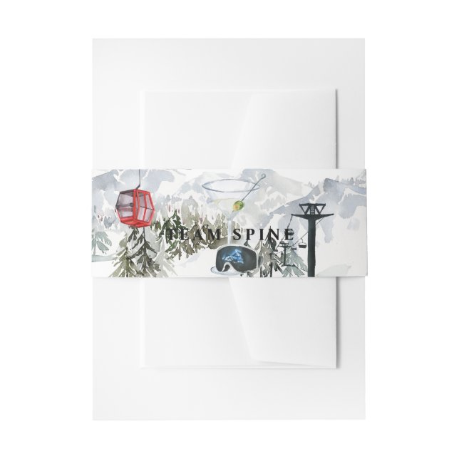 Ski Bachelorette Watercolor Gondola & Cabin Invitation Belly Band (Front Example)