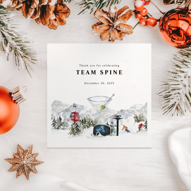 Ski Bachelorette Watercolor Gondola & Cabin Napkin (Creator Uploaded)