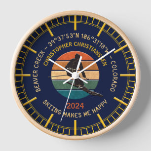 Ski Beaver Creek, Colorado - Man Skier Yellow Text Clock