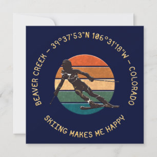 Ski Beaver Creek, Colorado - Woman Skier On Dark Holiday Card
