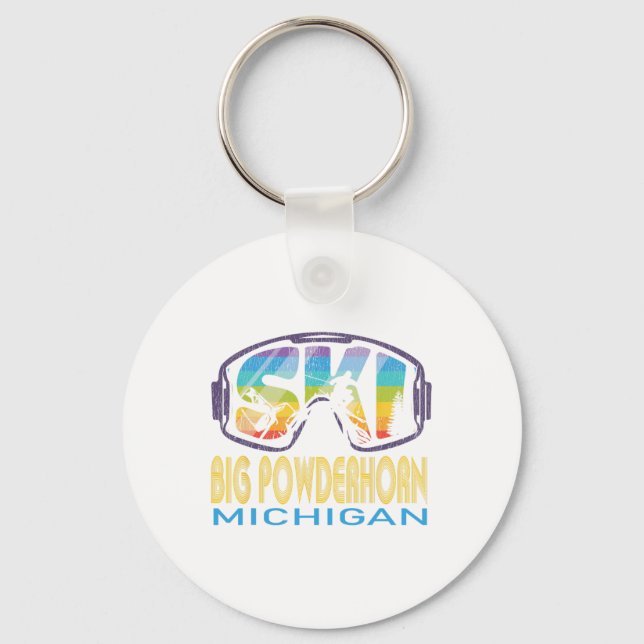 Ski Big Powderhorn Michigan Skiing Vacation  Key Ring (Front)