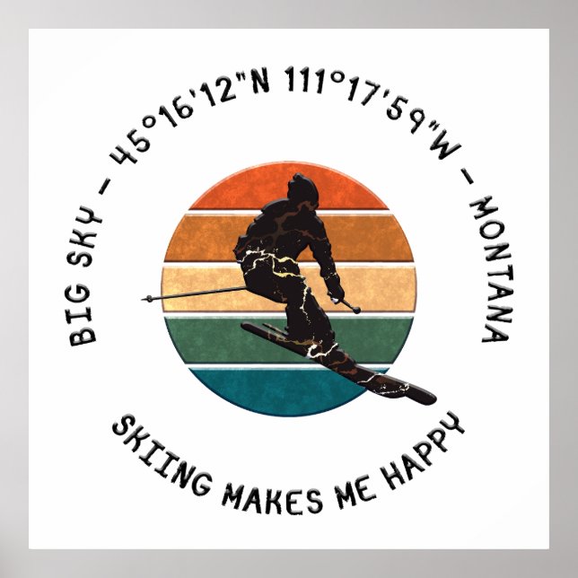 Ski Big Sky, Montana - Man Skier, Black Text Poster (Front)