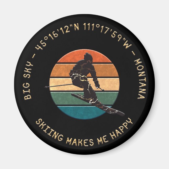 Ski Big Sky, Montana - Man Skier, Yellow Text Magnet (Front)