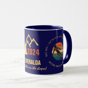 Ski Big Sky, Montana - Woman Skier, Yellow Text Mug