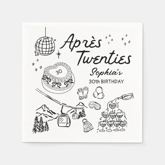 Ski Birthday Party Apres Twenties Napkin (Front)