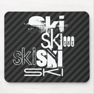 Ski; Black & Dark Grey Stripes Mouse Pad