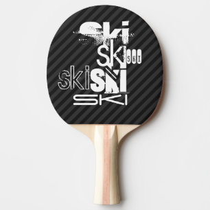 Ski; Black & Dark Grey Stripes Ping Pong Paddle