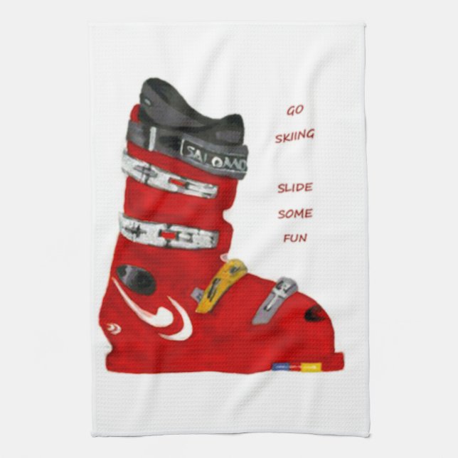 Ski Boot Go Skiing Slide Some Fun Kitchen Towel (Vertical)