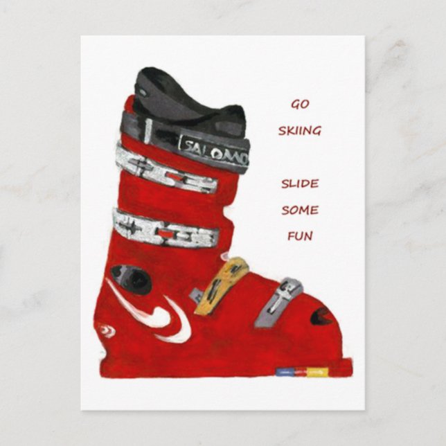 ski boot go skiing slide some fun postcard (Front)
