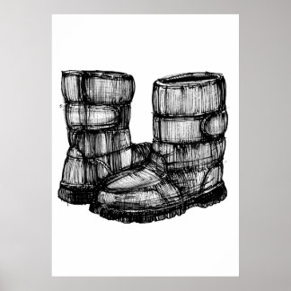 Ski Boots Ink Sketch Poster