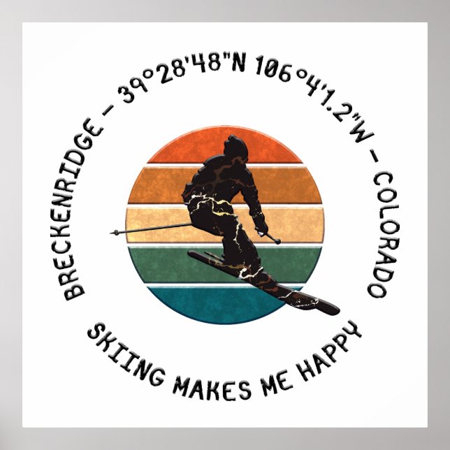 Ski Breckenridge, Colorado - Man Skier, Black Text Poster (Front)