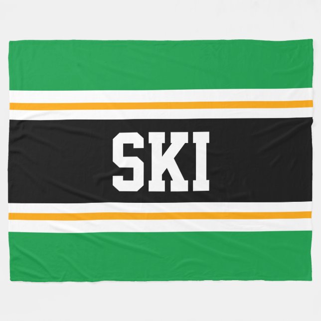 SKI Bright Green Black Yellow White Racing Stripes Fleece Blanket (Front (Horizontal))