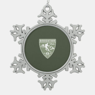 Ski Brighton Utah Snowflake Pewter Christmas Ornament
