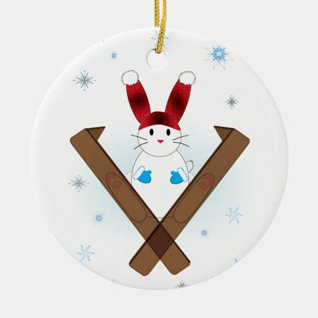 Ski Bunny Ceramic Tree Decoration (Front)