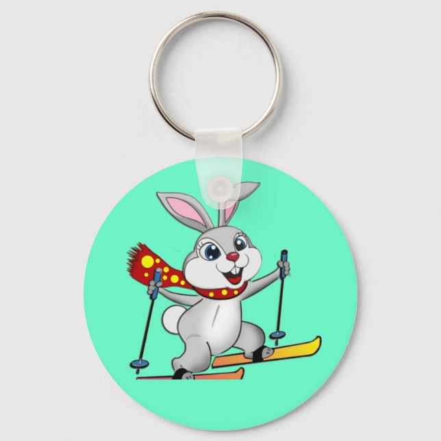 Ski Bunny - Funny and Cute Cartoon Key Ring (Front)