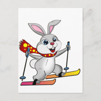 Ski Bunny - Funny and Cute Cartoon Postcard