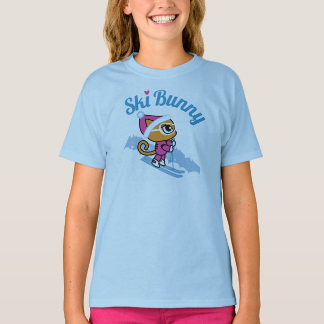 Ski Bunny Skiing Cat T-shirt by Cheeky Chats (Front)