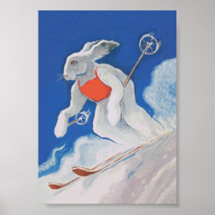 Ski Bunny Vintage Animal Poster