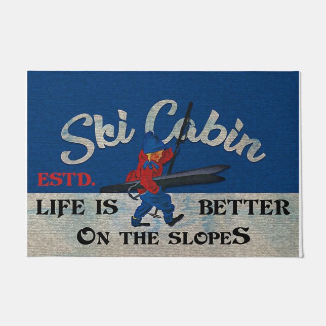 Ski Cabin Retro Rug, Life Is Better On The Slopes Doormat (Front)