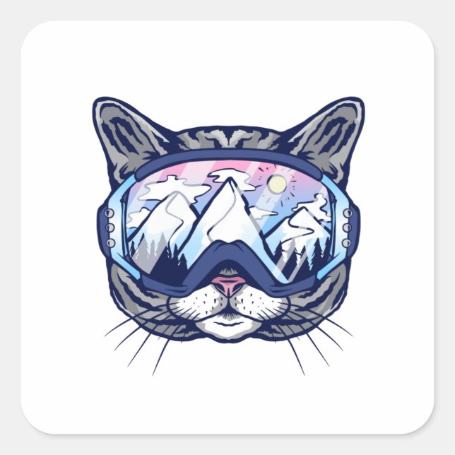 SKI CAT SQUARE STICKER (Front)