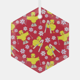 Ski Chick Pattern Glass Tree Decoration