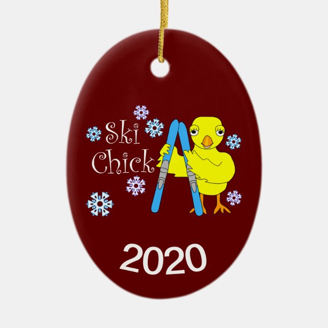 Ski Chick Text Ceramic Ornament (Front)
