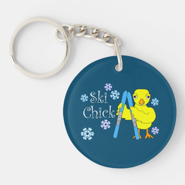 Ski Chick Text Key Ring (Front)