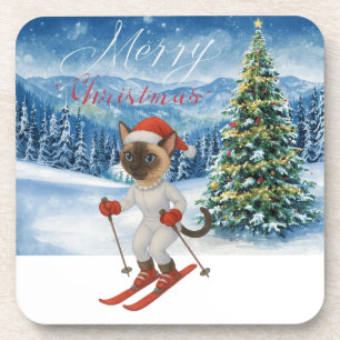 Ski Christmas for Santa Siamese Cat Lovers Snowy Coaster