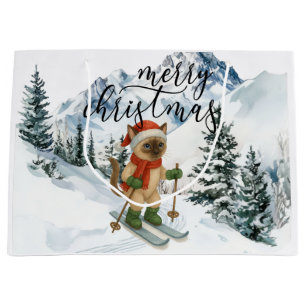 Ski Christmas for Santa Siamese Cat Lovers Snowy Large Gift Bag