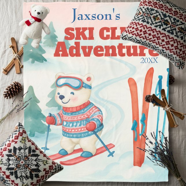 Ski Club Adventure Name Polar bear Fleece Blanket (Ski Club Adventure Name Polar bear Fleece Blanket)