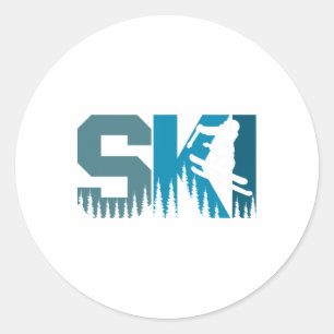 Ski Cool Skiing Style Alpine Skier Women Men Boy G Classic Round Sticker