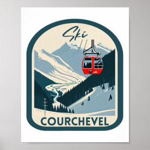 Ski Courchevel Retro Vintage Style Courchevel Skii Poster