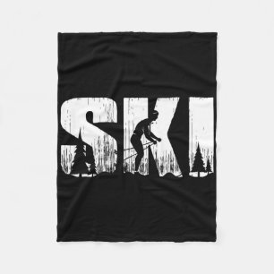 Ski Cross Country Skiing Vintage Winter Sport For Fleece Blanket