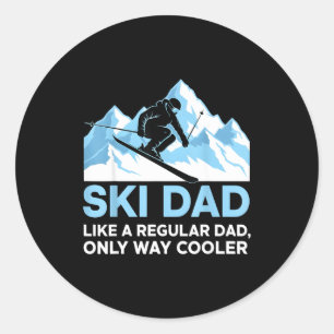 Ski Dad Lover Skier Man Snowboarding Funny Skiing Classic Round Sticker