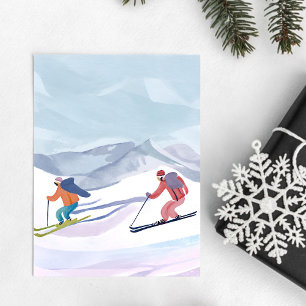 Ski Day   Watercolor Winter Mountain Postcard