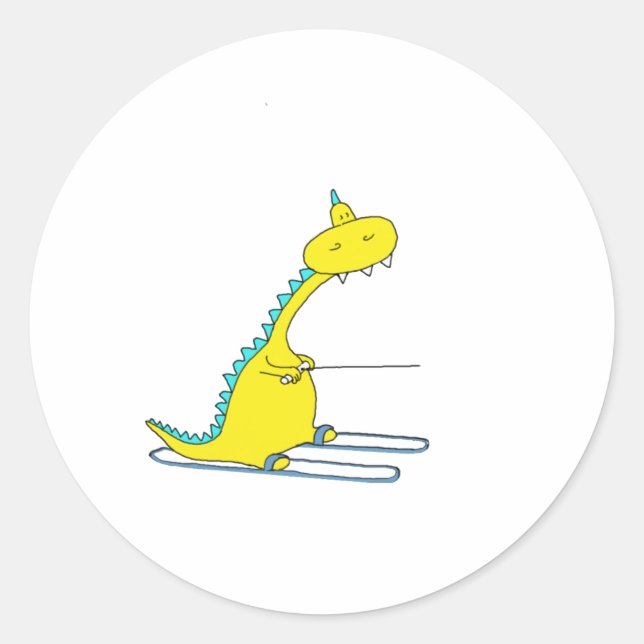 ski dino classic round sticker (Front)