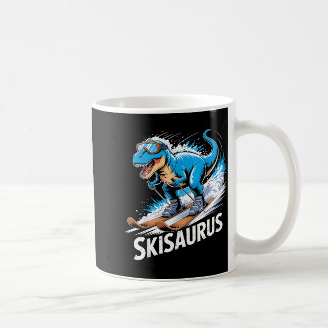 Ski Dinosaur Winter Sport Skier Dino Funny Skiing  Coffee Mug (Right)