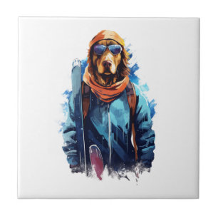 Ski Dog in Ski Googles 5 Ceramic Tile