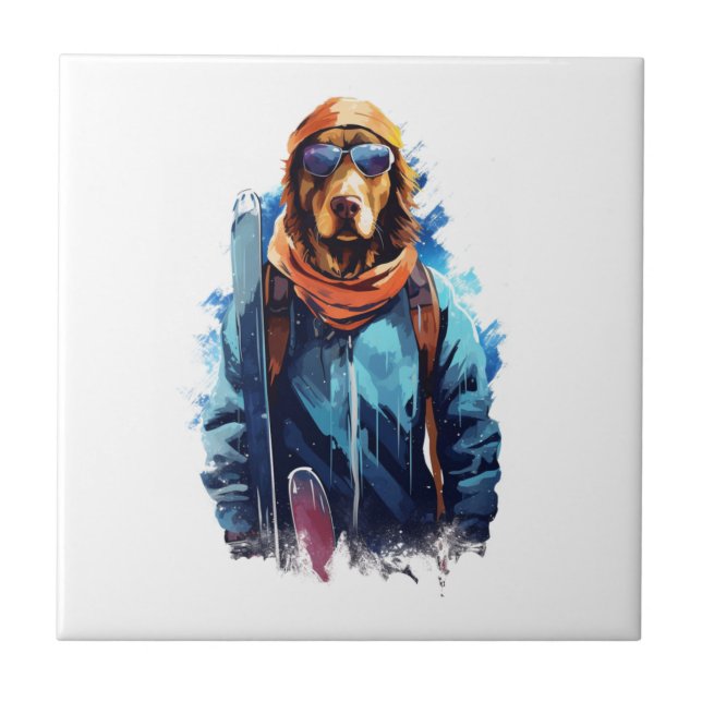 Ski Dog in Ski Googles  5 Ceramic Tile (Front)