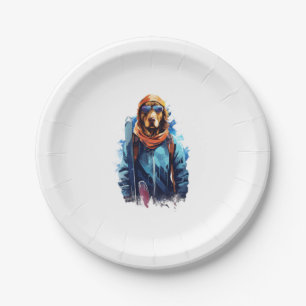 Ski Dog in Ski Googles 5 Paper Plate