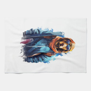 Ski Dog in Ski Googles  5 Tea Towel