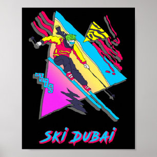Ski Dubai Retro Style Colorful Skiing Skier Advent Poster