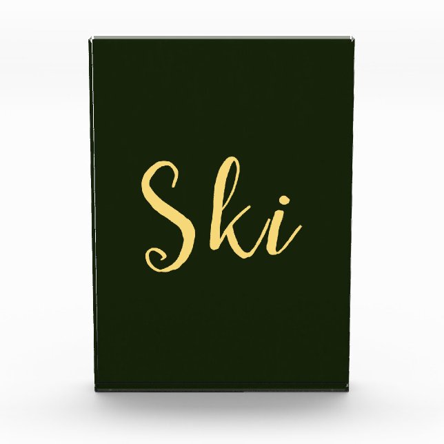 SKI Elegant Script Deep Forest Green Background Photo Block (Front)