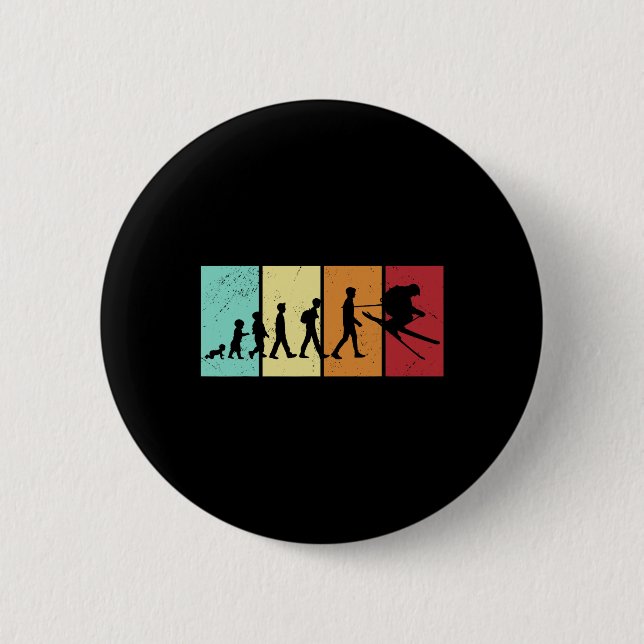 Ski Evolution - Skiing Lovers Mountains Retro Ski  6 Cm Round Badge (Front)
