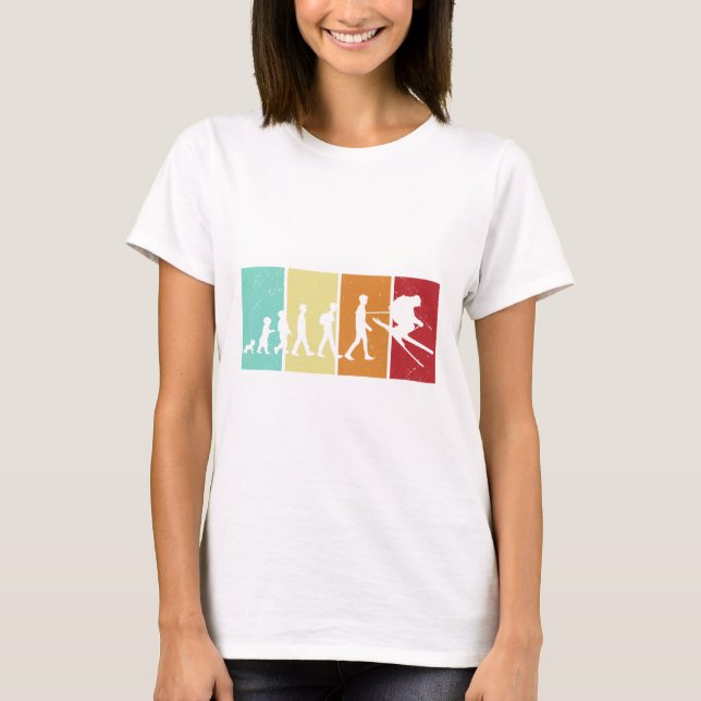Ski Evolution - Skiing Lovers Mountains Retro Ski  T-Shirt (Front)